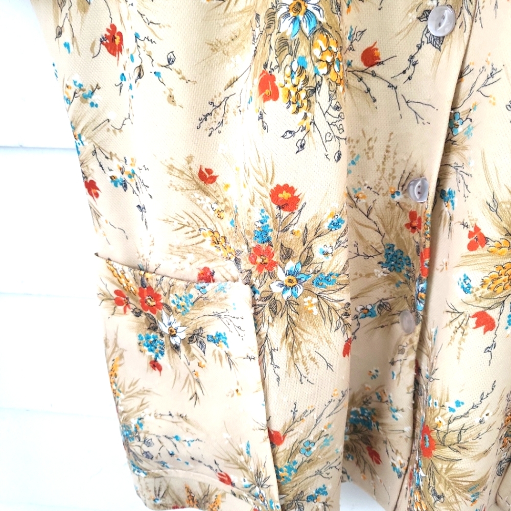 Vintage 70's Shirley Retro Wildflower Button Front Smock Top M/L 38 - Picture 6 of 8